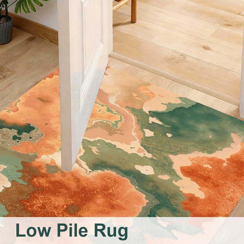 Sage Green Orange Modern Abstract Marble Textured Area Rug 5x7 Vibrant Unique Art Decor Rug for Living Room Bedroom Diningroom Soft Wool Washable No Slip Home Office Dorm Nursery Carpet