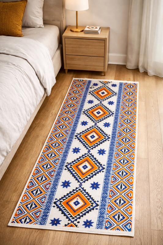 Hand Woven 100% Cotton Tufted Bedside Runner, Carpet for Living Room, Bedroom, Office, Guest Room, Kitchen | 2x5 Feet, 60cm x 152cm(Pattren 09)-image-14