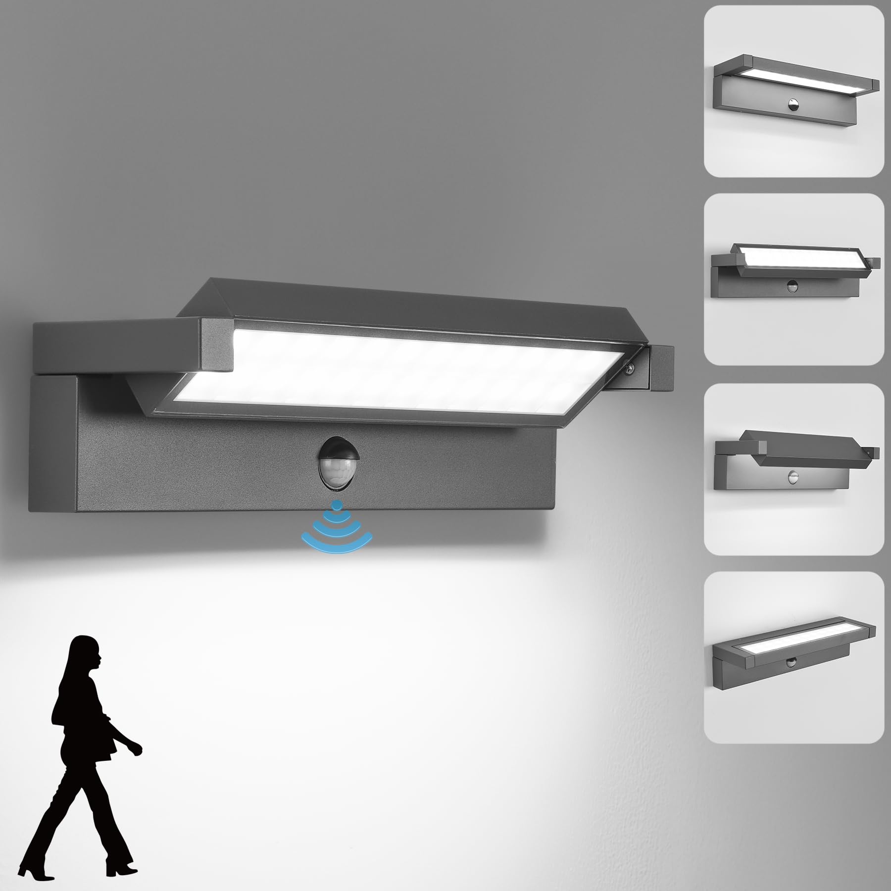 KUKAK LED 36W Applique Murale avec Détecteur de Mouvement,6500K,Gris Foncé