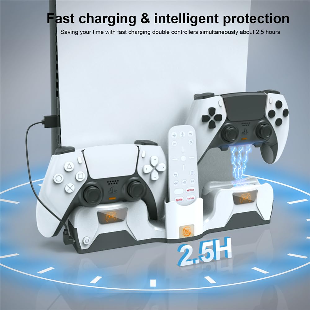 Soporte de pared consola de élite para PS5/PS5, soporte de pared de carga para mando doble con cable de carga magnético 2 en 1 y colgador de auriculares