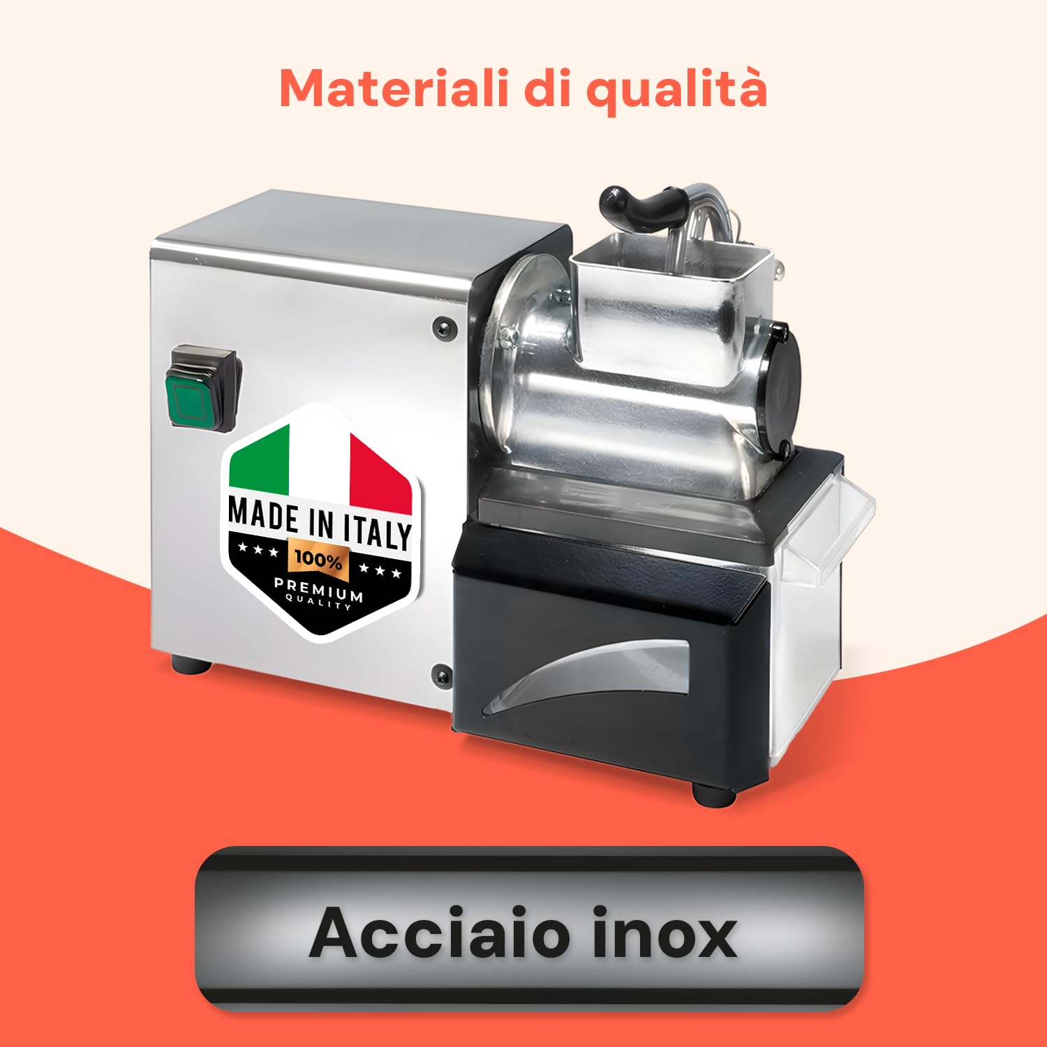 Avilia Rallador eléctrico profesional para queso, de acero inoxidable, 200 W, ideal para queso, chocolate, pan – Corte ajustable, 32,5 × 15 cm – Fabricado en Italia