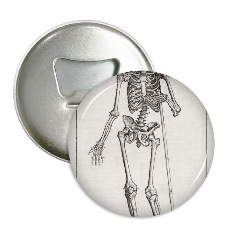 Ouvre-bouteille squelette et magnets badges ronds DIYthinker en argent pour frigo lot de 3