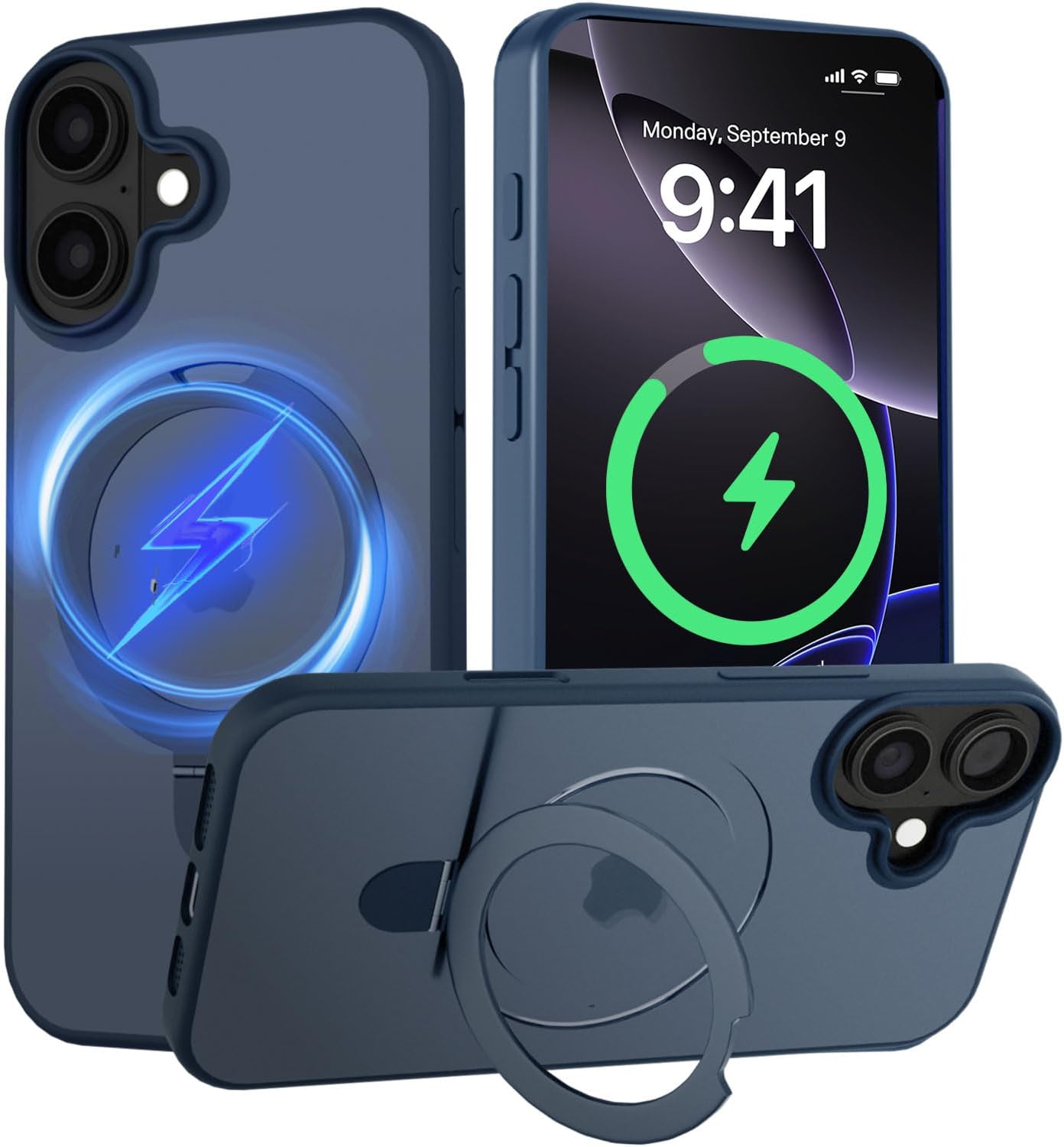 Designed for iPhone 16 Plus case with Magnetic Stand ,Compatible with MagSafe 16FT Military Protection, Slim Polished for iPhone 16 Plus Case with Stand (Blue, iPhone 16 Plus)