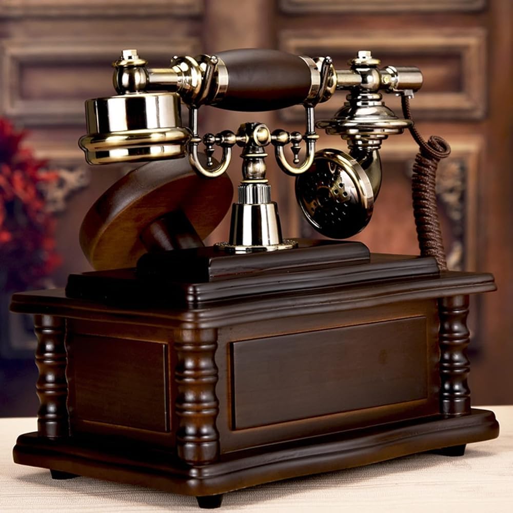 Telefono fisso, telefono fisso in legno massello retrò, telefono fisso vintage per casa e ufficio, telefono fisso classico vecchio stile con quadrante rotante, telefono da scrivania con cassetto