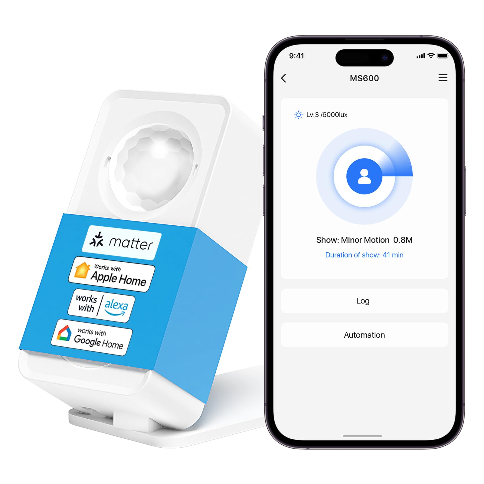meross Meross Detector de Presencia MS600, Sensor de Presencia de Radar Ondas Milimétricas+PIR, Soporta Matter, HomeKit, Alexa, Google Home y Home Assistant, No Requiere Hub