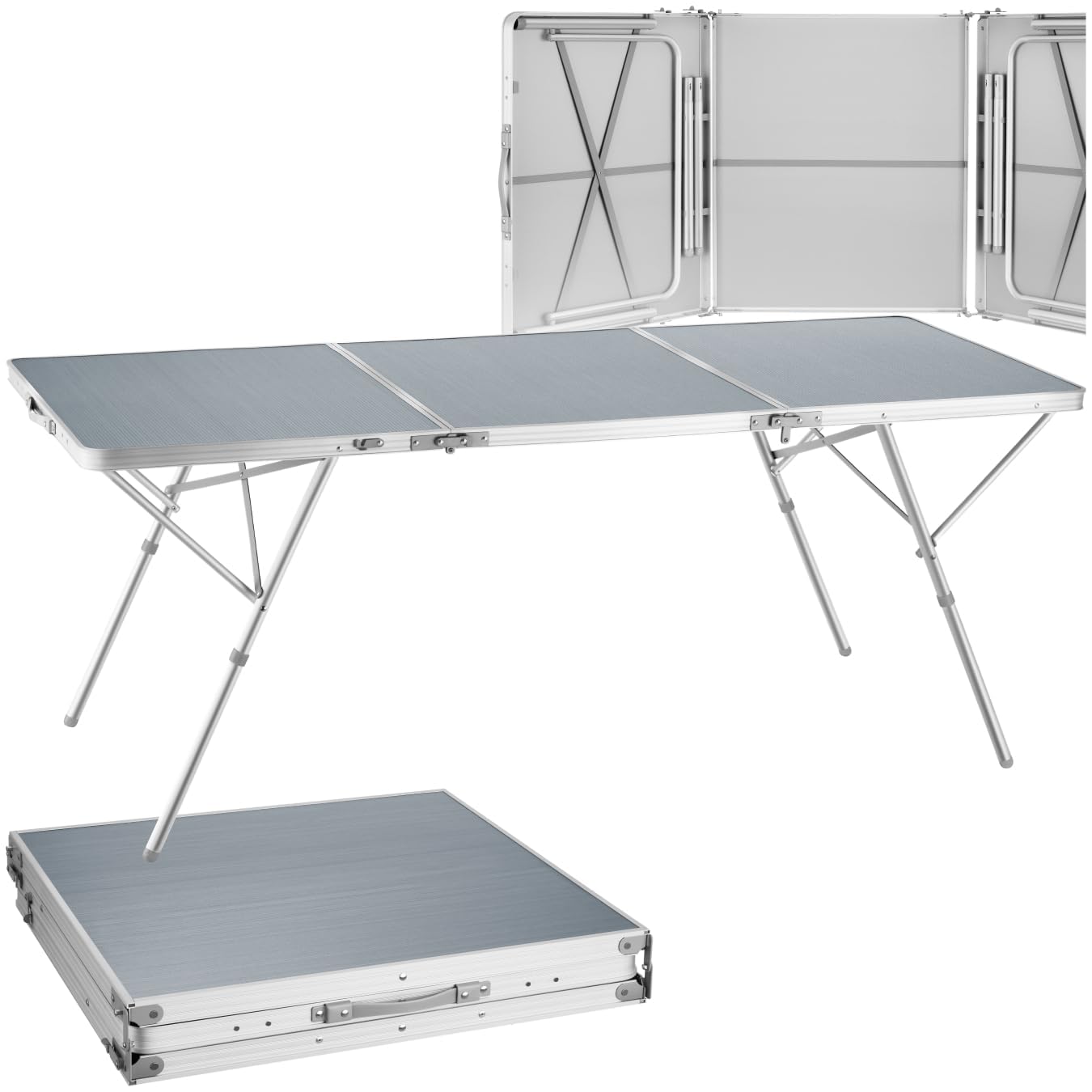 tectake® Mesa Plegable Aluminio, Mesa Camping Plegable con Altura Ajustable, Mesa Jardín Exterior con Asa de Transporte, Resistente a Intemperie, Ideal Acampadas, Jardín, Terraza, Picnic, 180x70x70cm