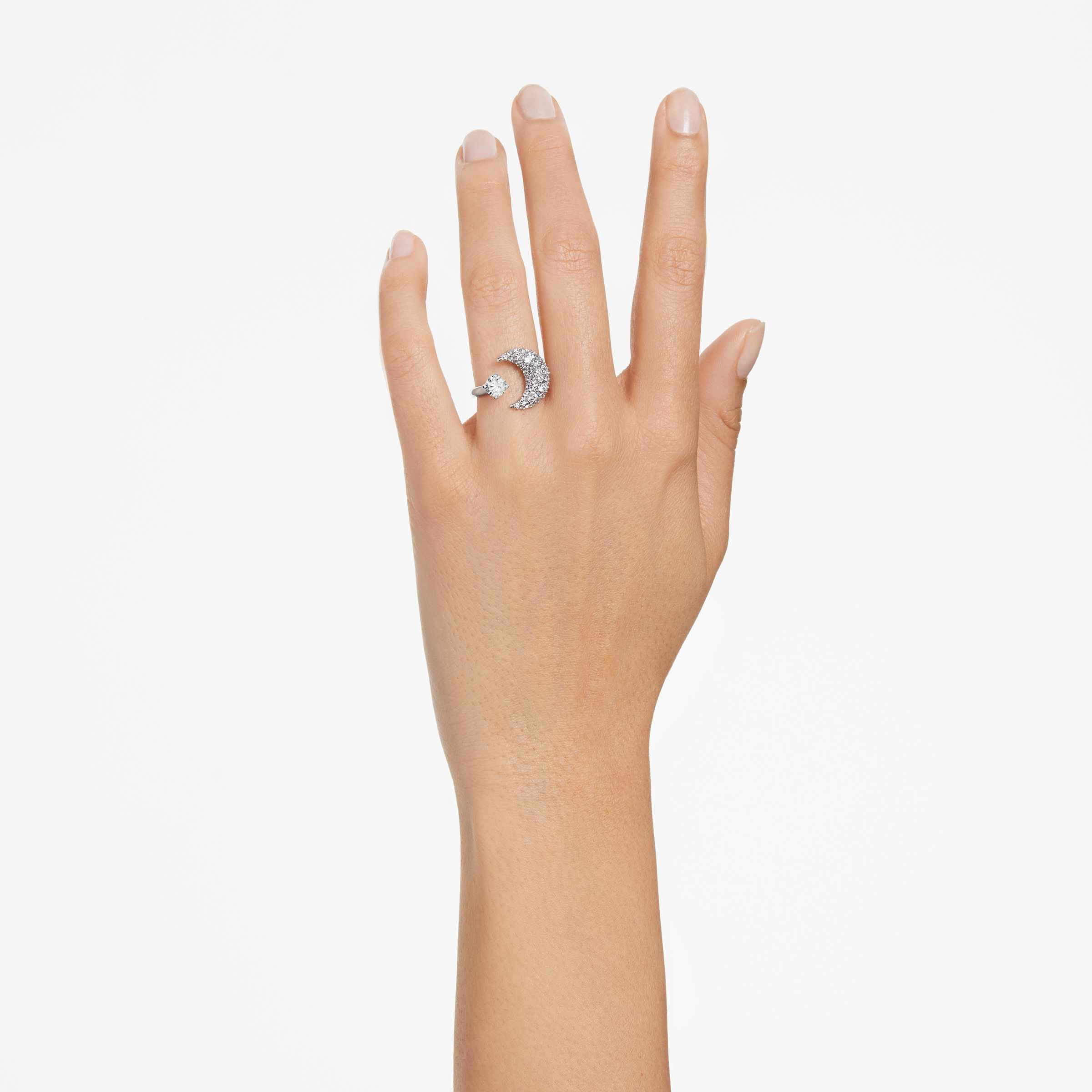 Swarovski Luna Colección anillo abierto, luna, blanco, chapado en rodio