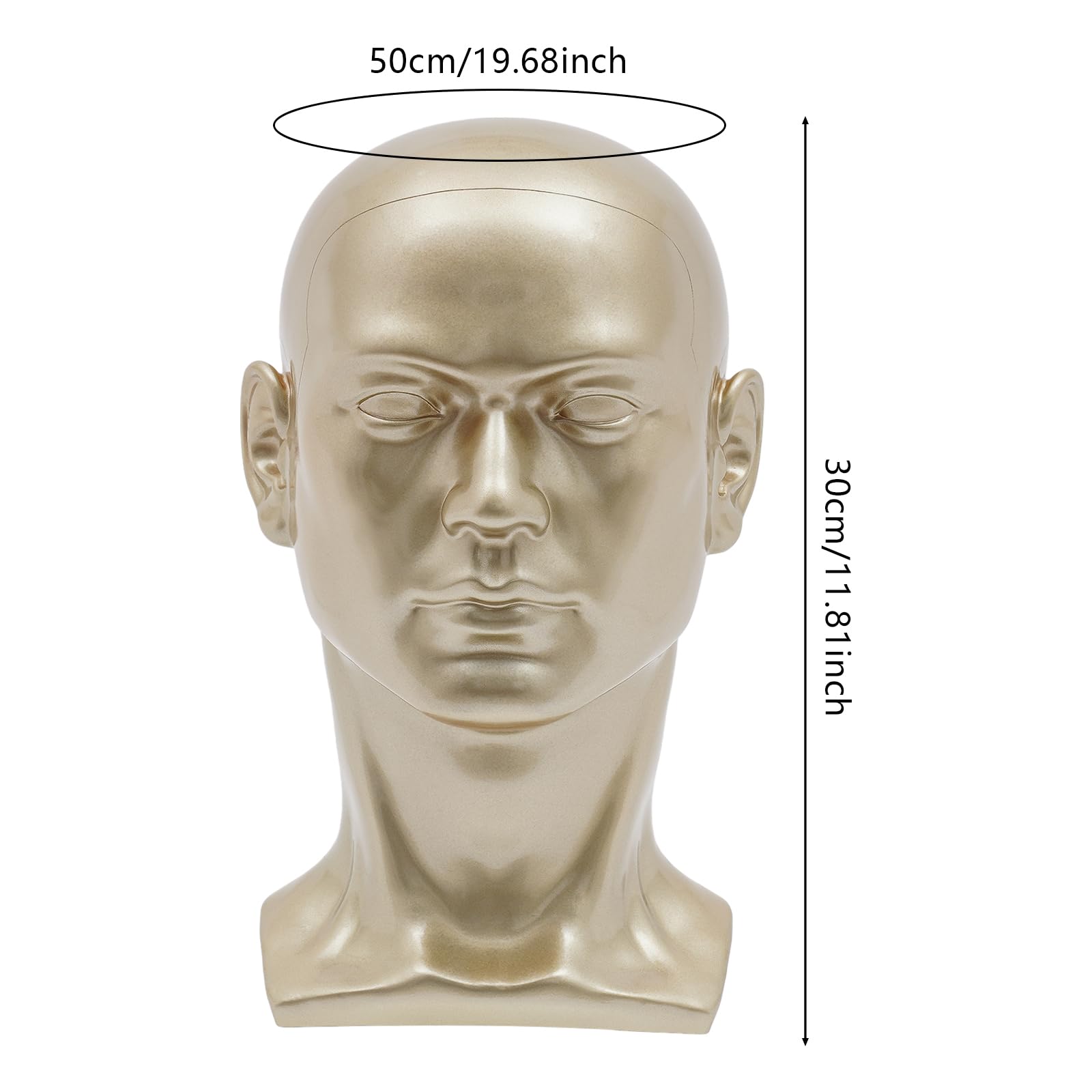 Testa manichino in PVC, testa manichino, testa vetrina, per parrucche, cuffie, cappelli e gioielli (oro champagne)