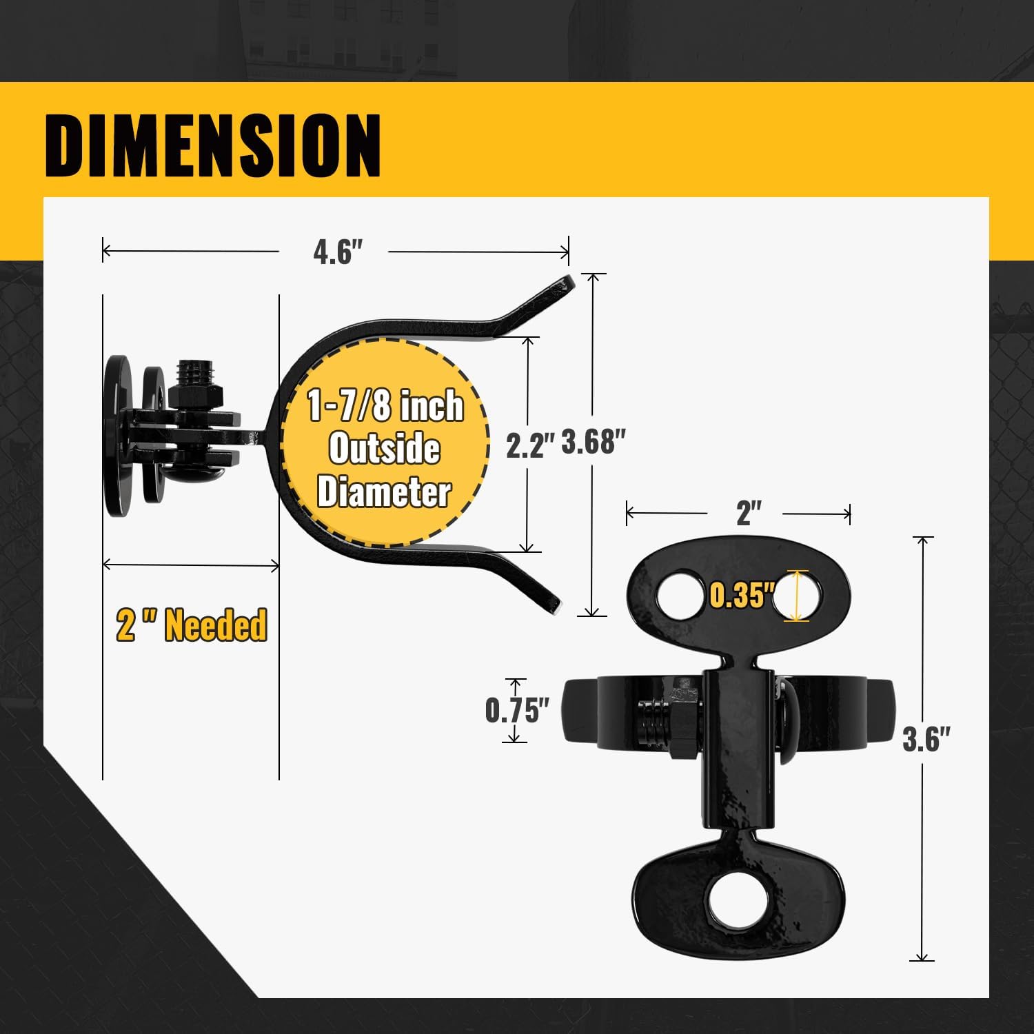 VIVIDA 1-7/8" Black Wall Mount Latch, Chain Link Flat Back Gate Latch for 1-7/8" Gate Frame, Mounts to Wooden Fence Post or Wall, Black Chain Link Fence Parts, 2 PCS