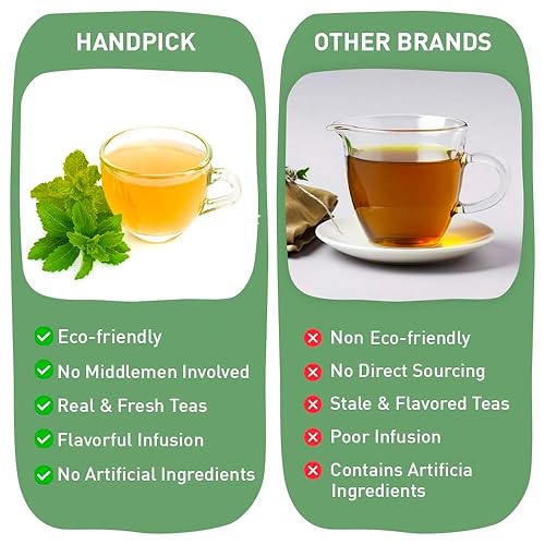 Miniatura 7 de HANDPICK, Bolsas de té de bálsamo de limón (100 bolsas de té de hierbas), té de melisa, sin cafeína, sabor cítrico y aroma  Ingredientes puros -