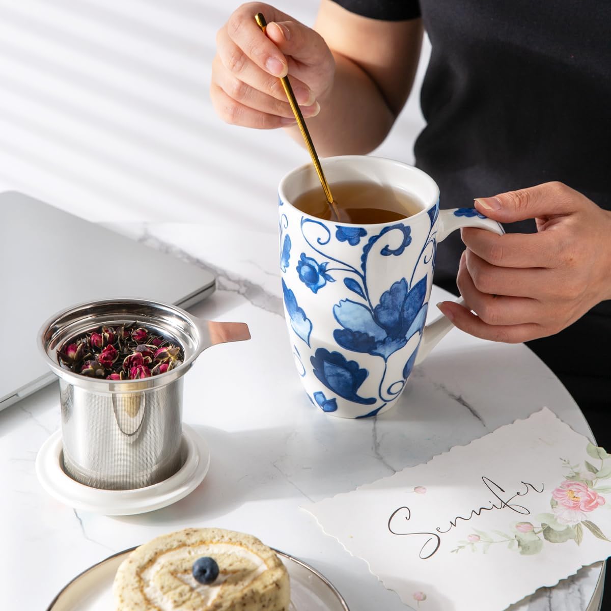 GBHOME Tea Mug with Infuser and Lid, 18 Ounce Large Ceramic Loose Leaf Cup, Microwave, Dishwasher Safe, Perfect for Tea Lovers - Image 6