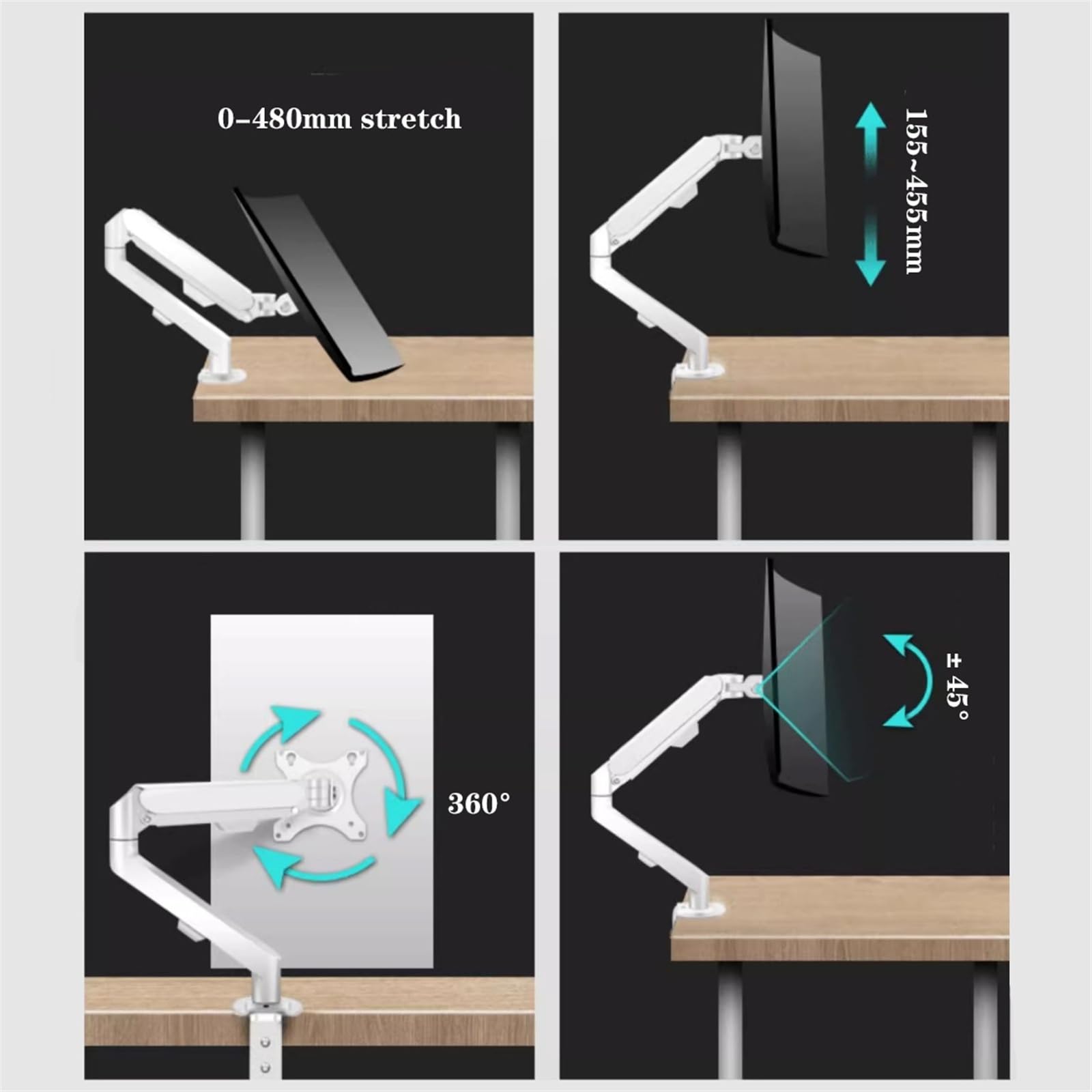 Support Moniteur Support de Moniteur Simple, Support de Bureau for Bras de Moniteur Simple, Bras de Moniteur à Ressort à gaz entièrement réglable adapté aux moniteurs Plats/incurvés de 17 à 30 Pouces