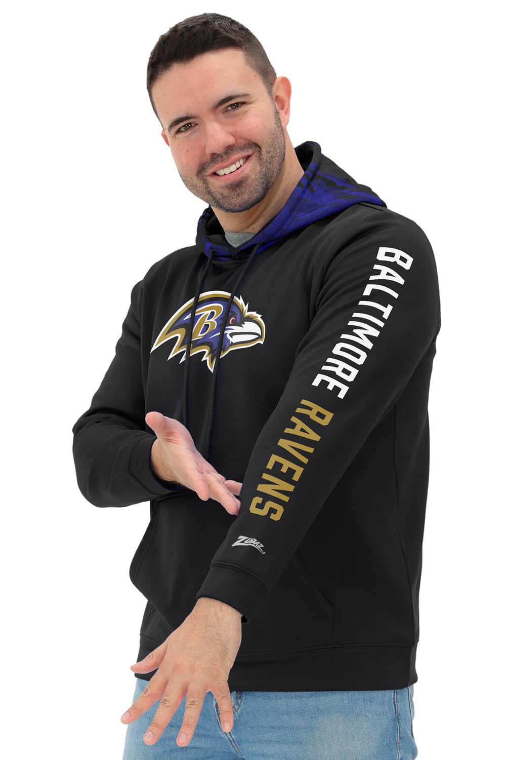 Zubaz NFL Football Men's Solid Team Hoodie with Camo Lined Hood and Sleeve Graphic — view 121