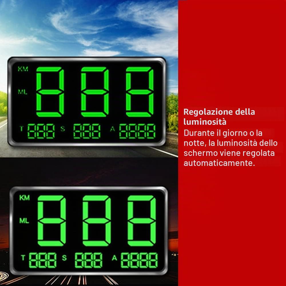 Contachilometri GPS, Display Testa Alta Universale di Avvertamento Auto HUD Digital Car, Tachimetro GPS KM/H MPH per Moto Auto Bici