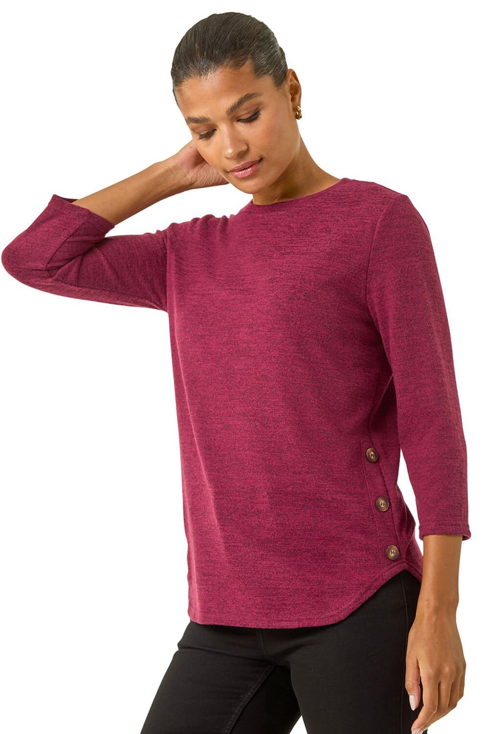 Roman Women's Curved Hem Stretch Top in Plum | Size: 18