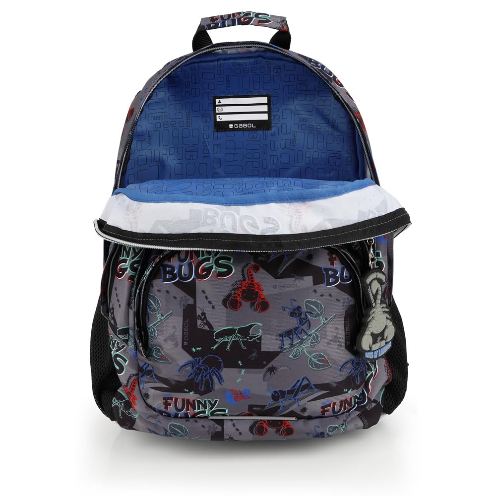 Gabol - Mochila Escolar de 3 Compartimentos 32x44x18 cm Bugs con Espalda Ergonómica de Rejilla, Funda para Portátil 15,6'' y Base Reforzada