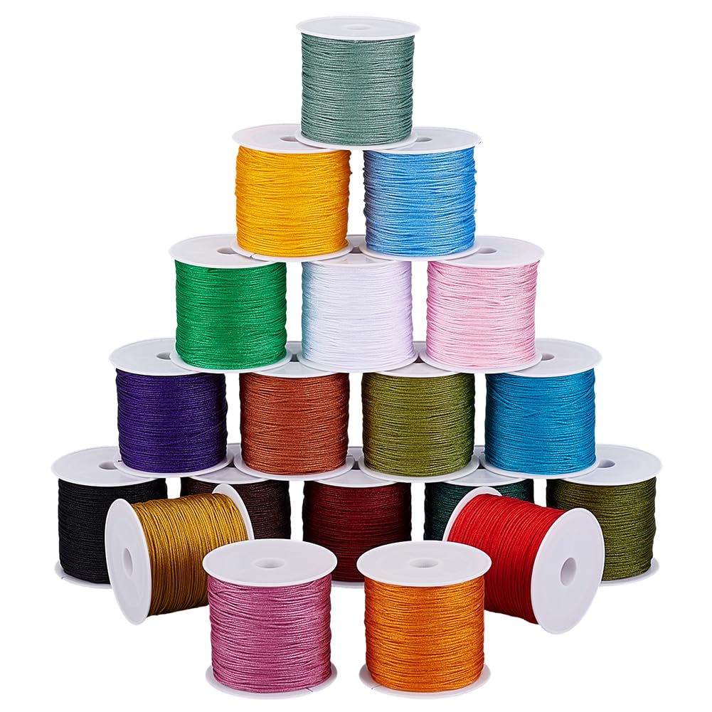 arricraft 19 Rollen Polyester Schnur, 19 Farben Nylon chinesische Knoten Schnur Runde Perlen String Knoten Draht für DIY chinesische Knoten Machen, Perlen, Schmuck Machen, Nähen 43,74 Yards/Roll