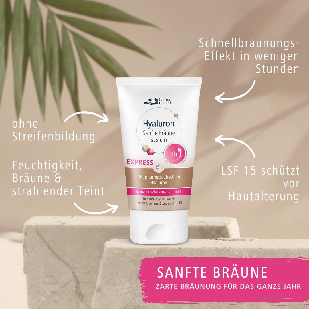 Hyaluron SanfteBräune Express Gesicht | Mit Schnellbräunungs-Effekt | Innerhalb drei Stunden | Natürlich aussehende Bräune | ohne Streifenbildung | Mit LSF15 | 30ml