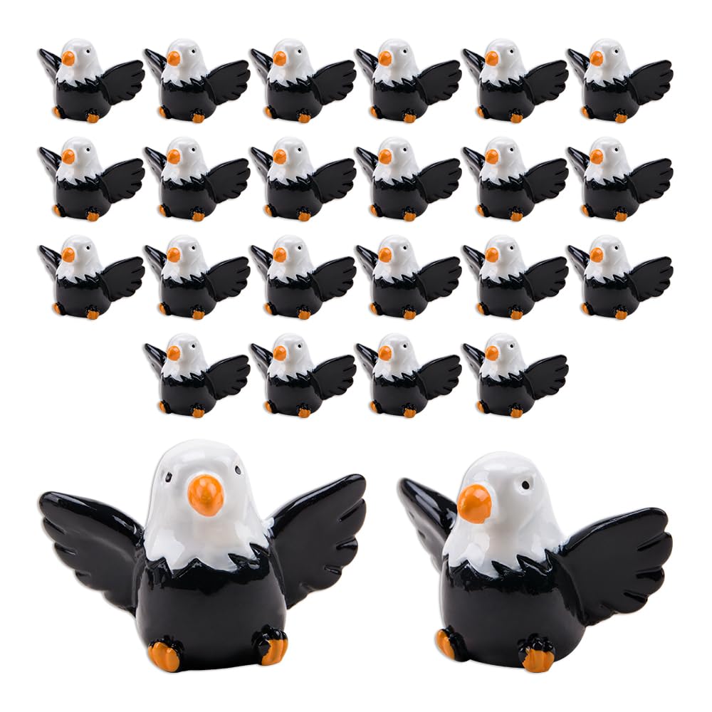 DEJIN 24Pcs Mini Resin Bald Eagle Figurines Small Cute Wildlife Bird Statues for Garden Decor Tabletop Display Car Ornament Patriotic Party Supplies Outdoor Indoor Decoration