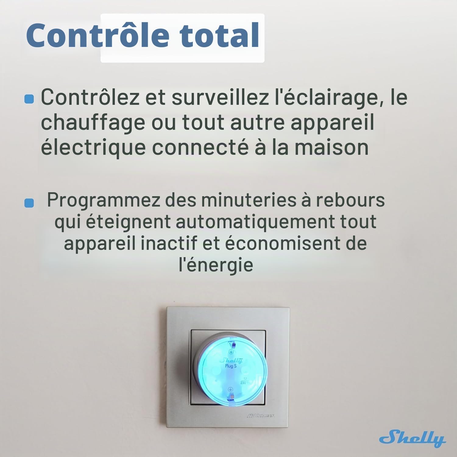 Shelly Plug S MTR Gen3 Blanc Lot de 4 Prise Intelligente Certifié Matter avec Surveillance de Puissance et Affichage LED Multicolore Télécommande APP pour iOS et Android Accessoire Google