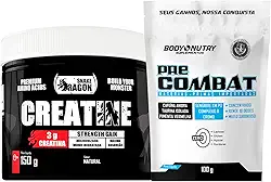 Kit 1x Creatina Monohidratada Black 3000mg Pote 150g Ganho Muscular Hipertrofia Força Energia Resistência +1x Pré Treino Pre Combat Refil 200g Sabor Melancia Concentrado Pre Workout Foco Cromo