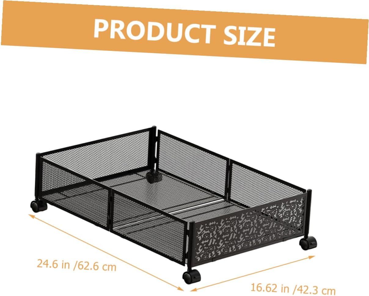 BESPORTBLE Bed Storage Drawers with Wheels, Foldable Black Metal Clothes Organizer Rack, Space-saving Underbed Storage Container for Bedroom and Dorm Use