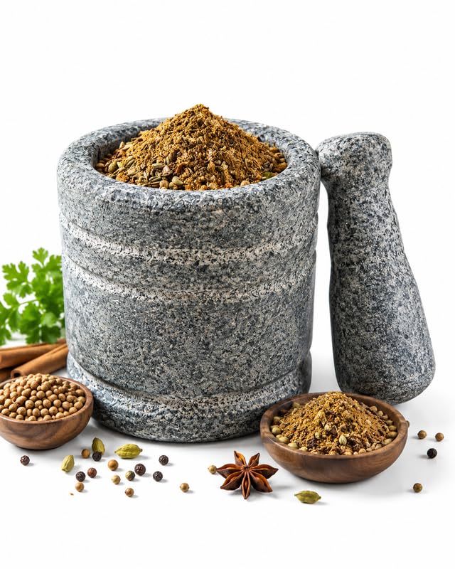 Image of Mortar Pestle for Kitchen | 4 Inch Silbatta for Chutney | Okhli Musal Stone | Traditional Sil Batta Stone | Rolu Rokali for Spice, Herb & Chutney Grinder | Authentic Granite Stone Grinder for Kitchen Set