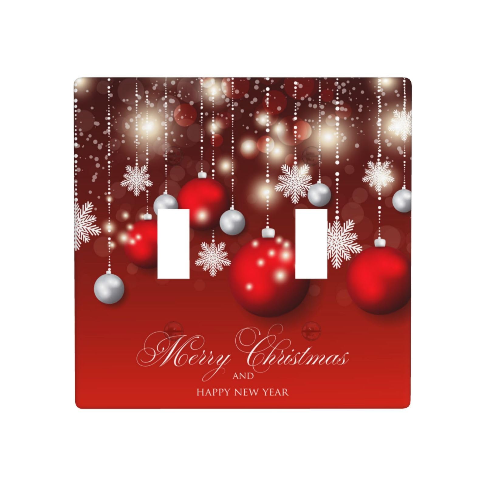 Decorative Wall Plate Christmas Red Glitter Snowflake Ball Switch Cover Double Gang Toggle 4.5 x 4.57 Inch PC Plastic Electrical Receptacle for Home