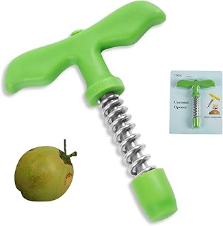 Coconut Opener Tool For Young Fresh Thai Hawaii Coco Water Juice, Reusable Straws and Brush, Food Grade Stainless Steel Rotating Spring Pressure, Safe and Convenient Straw Hole Maker FCM1Pack