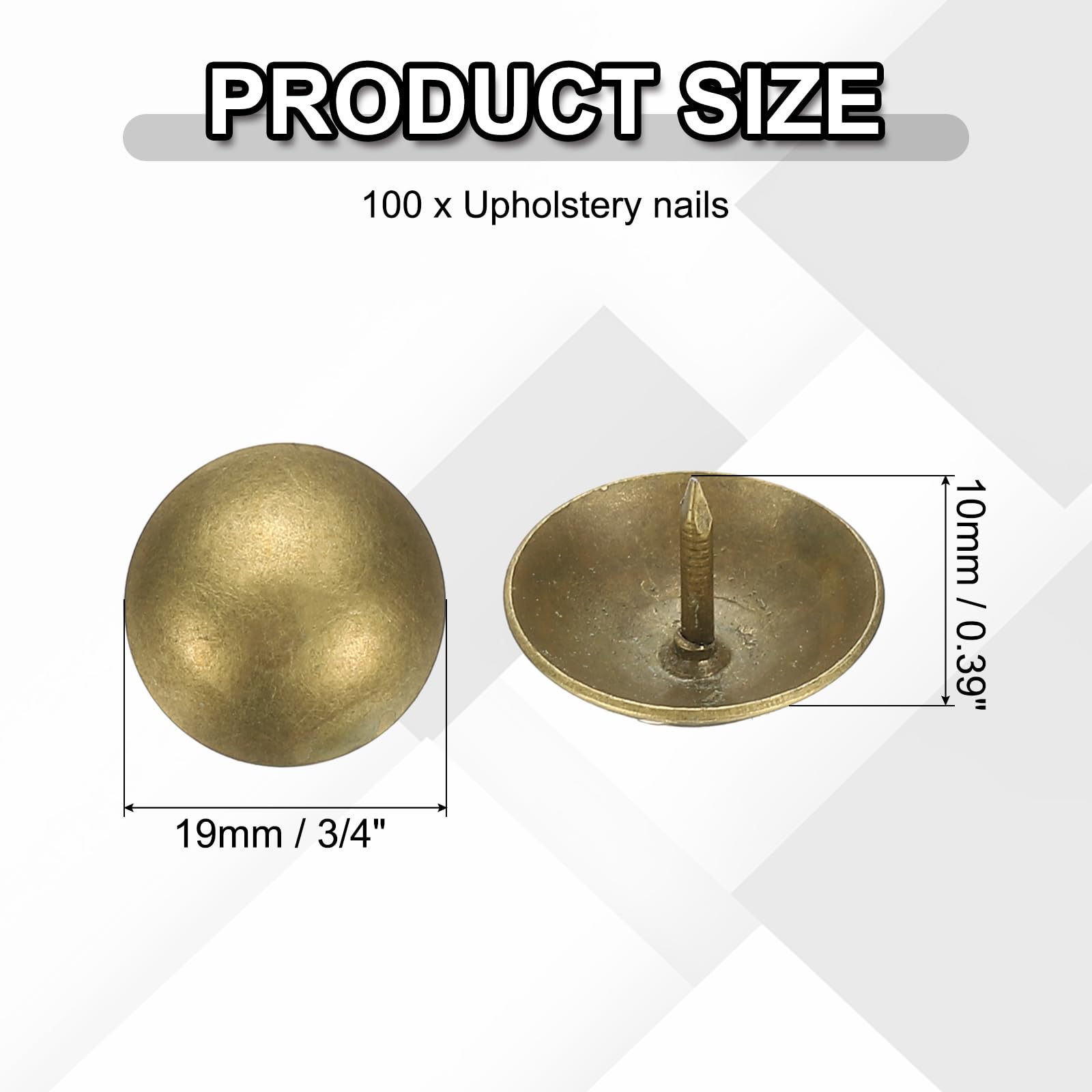 PATIKIL 100 Pcs Upholstery Tacks 0.39" x 3/4" Head Dia Vintage Thumb Nails Pins Round Head Metal Push Tack Pin for DIY Furniture Sofa Chair Decor - Image 2