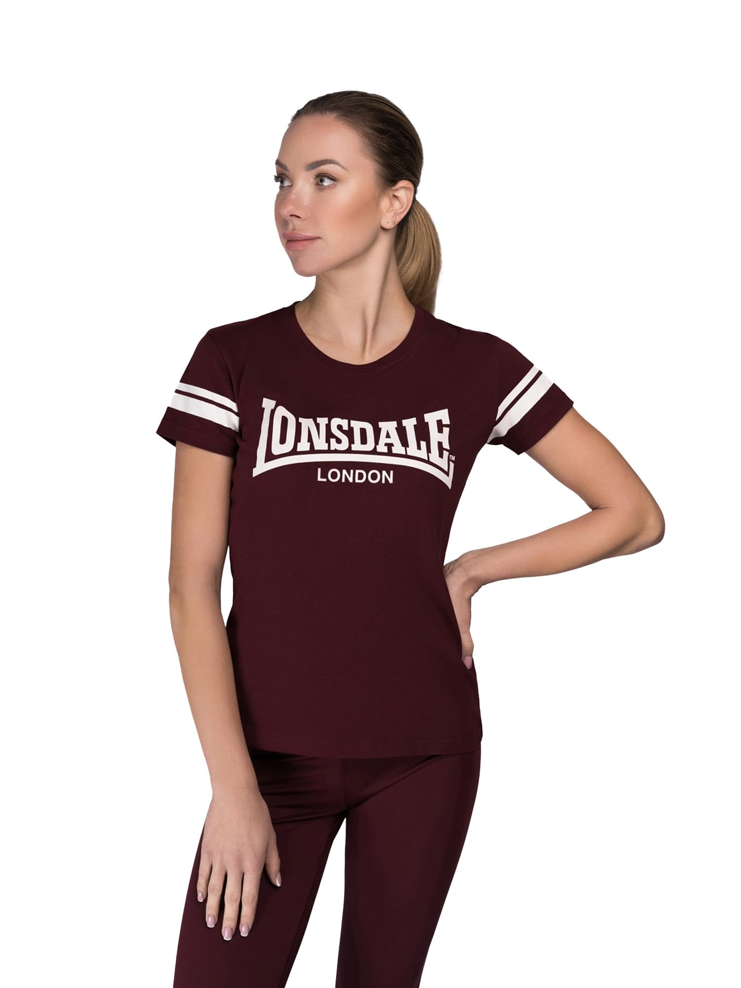 Lonsdale Women's Killegray Leisure T-Shirts, Oxblood/White, XL