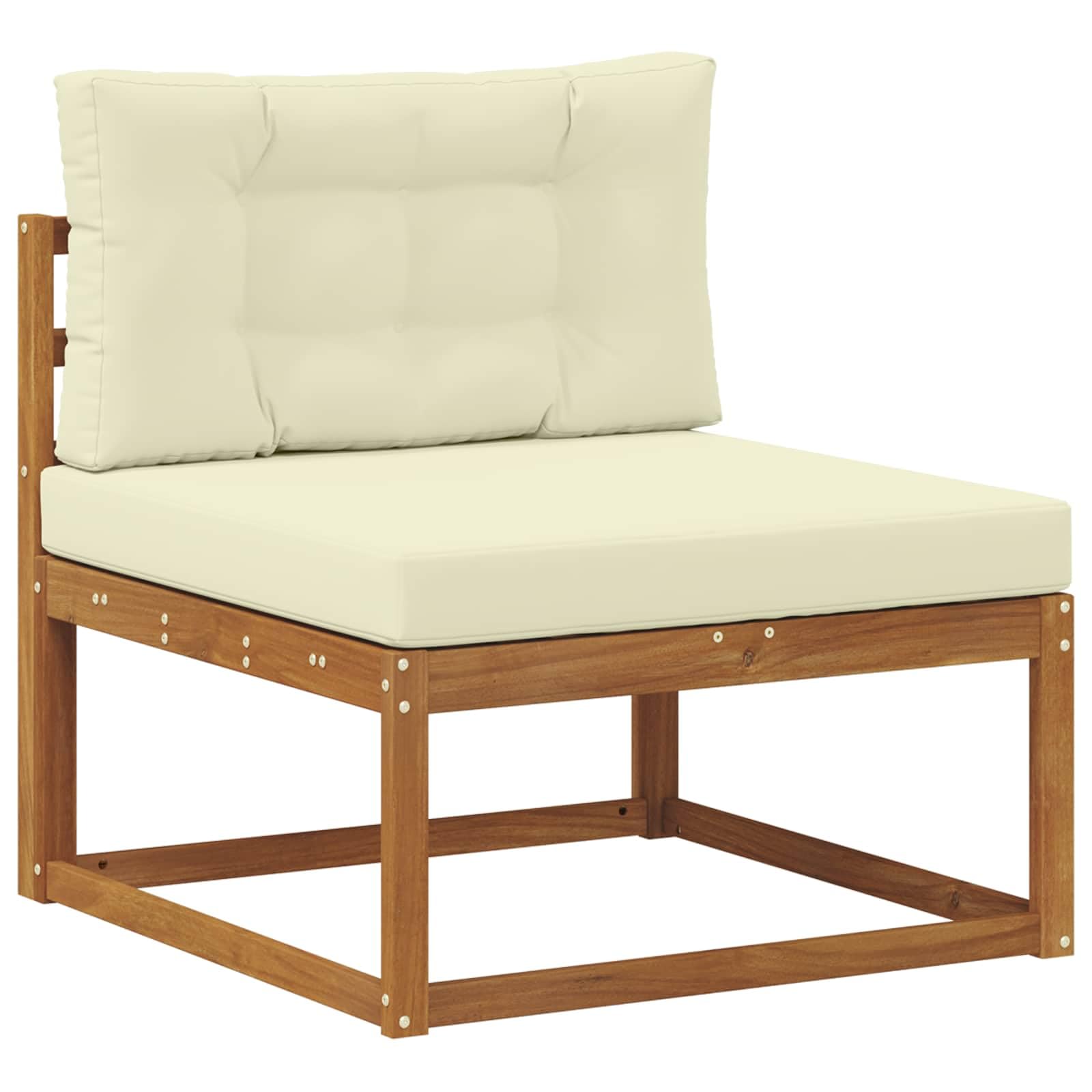 Outdoor-Sofagarnitur 6-teilig aus massivem Akazienholz mit Cremefarbenen Kissen, Tisch und Flexibler Sitzgruppe für Garten, Terrasse und Poolbereich