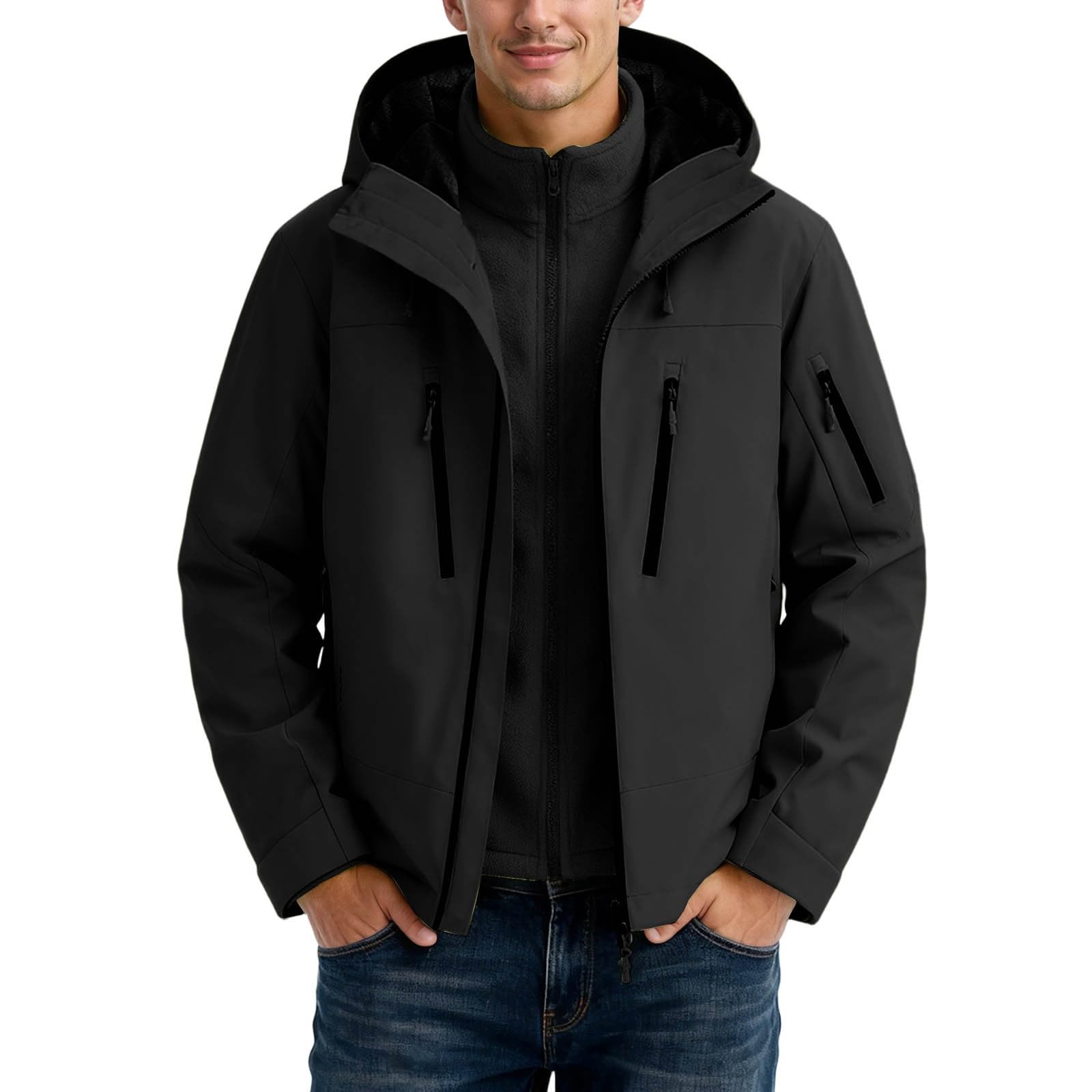 Generisch Chubasquero para hombre, manga larga, cuello alto, elegante, monocolor, chaqueta para correr, para exterior, impermeable, para invierno, cálida, chaqueta de senderismo con capucha, chaqueta