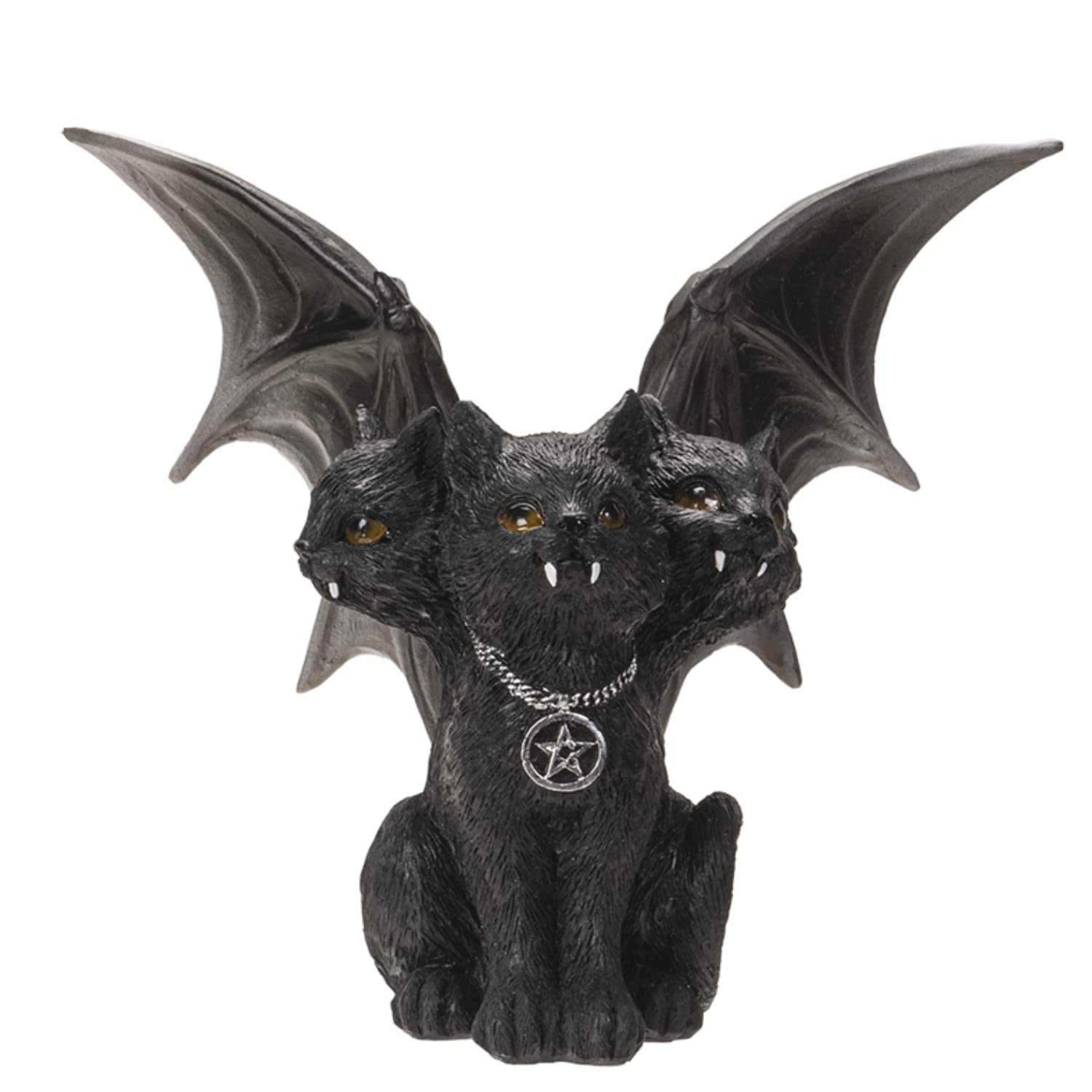 Pacific Giftware Figura de gato negro de resina de tres cabezas con alas, decoraci n interior/exterior para nuevos propietarios, reci n casados y vecinos