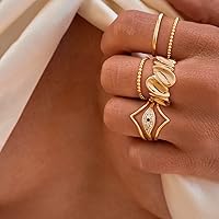 Vista 3 de Gold Concave Ring for Women Twisted 14K Gold Plated Minimalist Stack Chunky Band Finger Jewelry Size 10