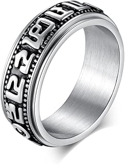 Stainless Tibetan Buddhist Six True Syllable Mantra Sanskrit Om Mani Padme Hum Spinner Ring