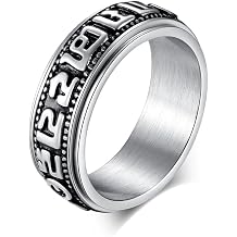 JAJAFOOK Stainless Tibetan Buddhist Six True Syllable Mantra Sanskrit Om Mani Padme Hum Spinner Ring