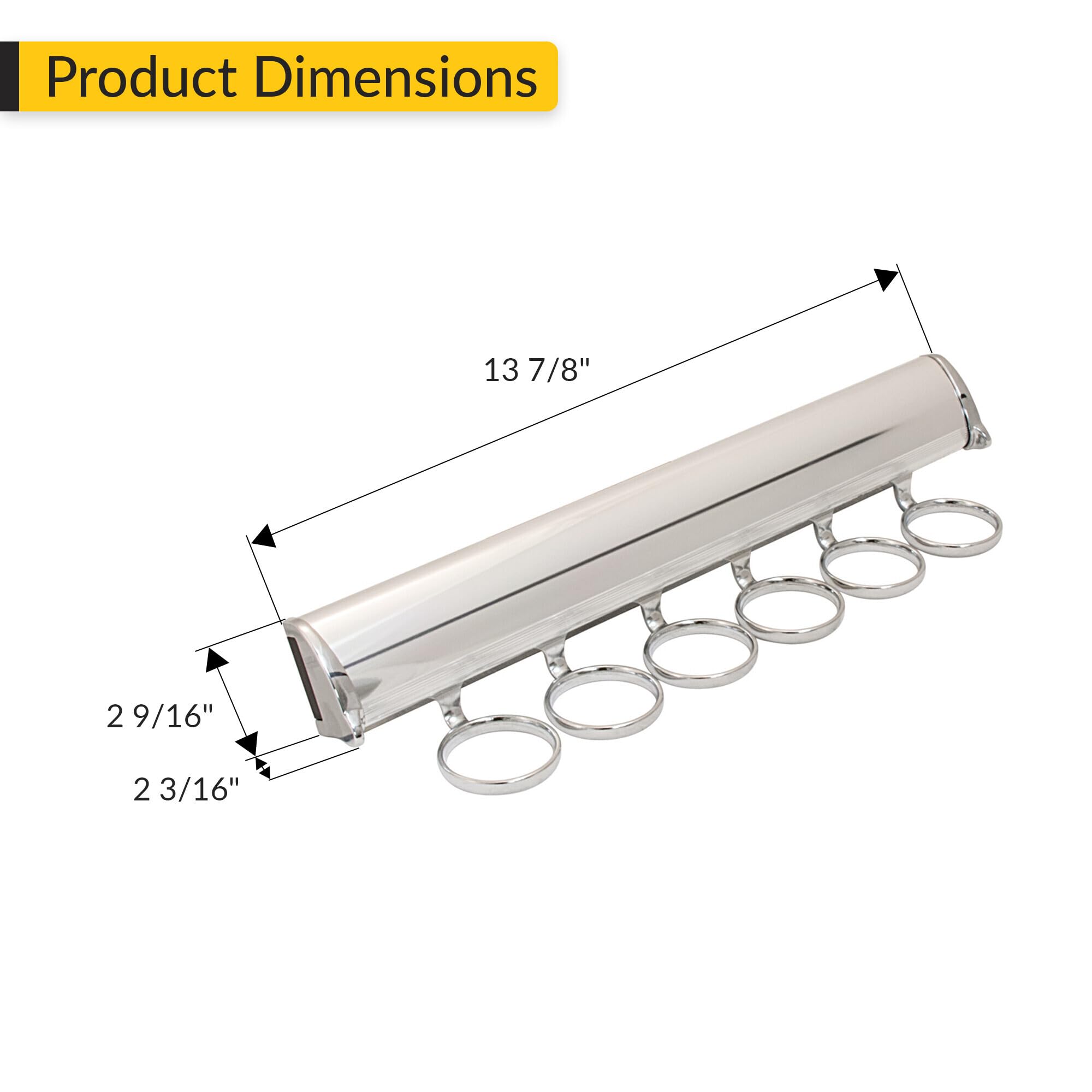 Brixwell QINA-003 Scarf Rack, 6 Hook with Full Extension Slide Polished Chrome Finish
