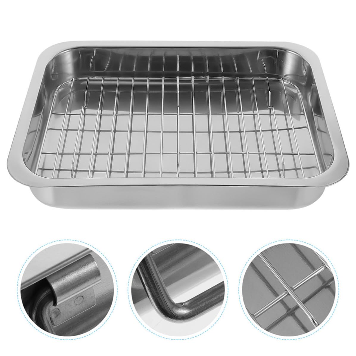 VILLCASE Backblech Silber Rechteckiges mit Rost aus Edelstahl 1 Satz Backblech mit Rost Leicht zu Reinigen für Barbecue und Cupcake