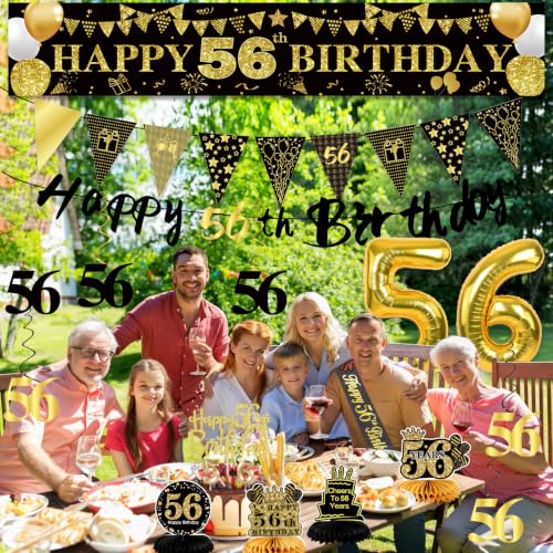 Image of 56th Birthday Decorations for Men, Black Gold 56th Party Decoration Kits