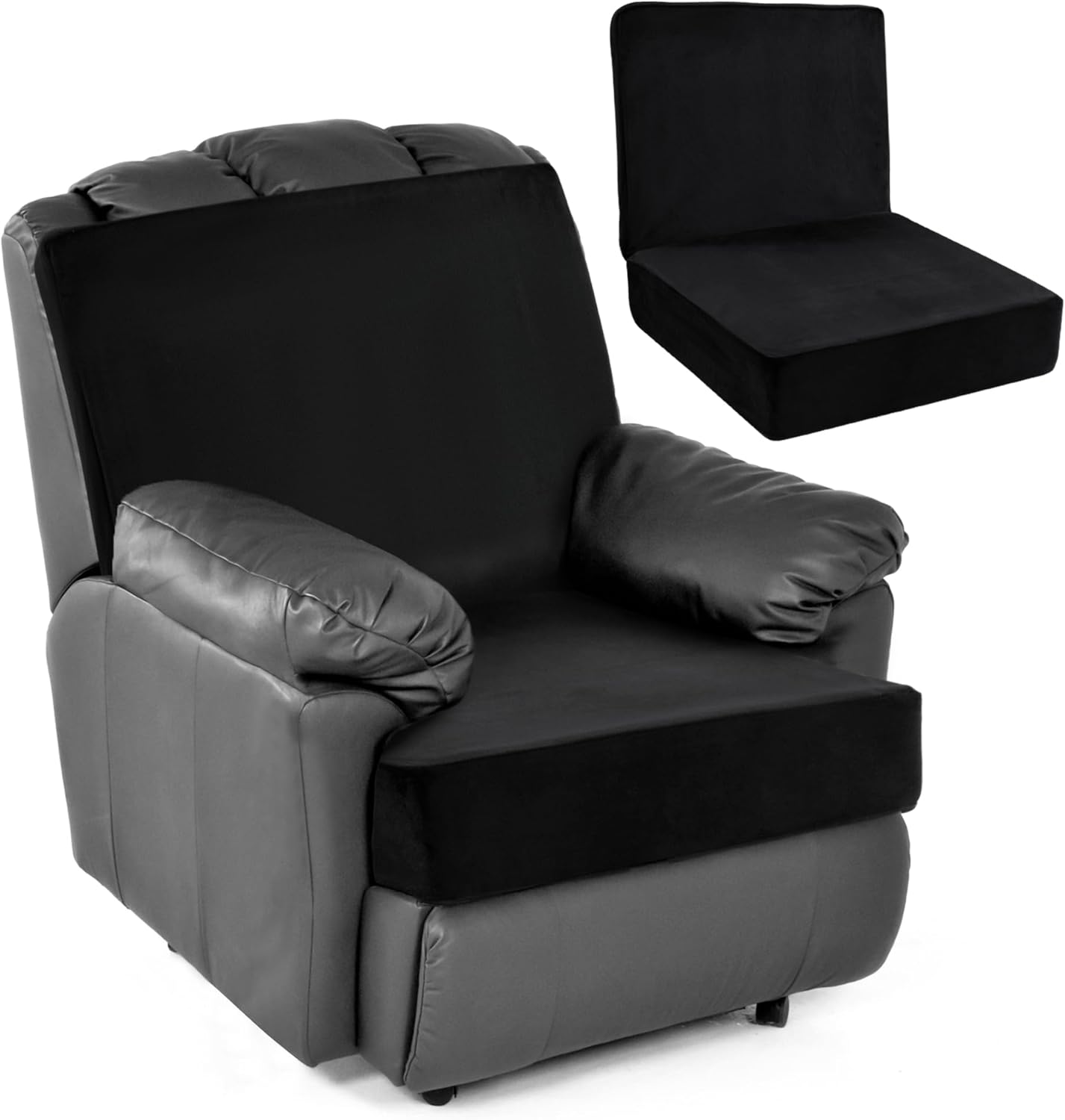 HOMBYS Memory Foam Lumbar Support Pillow for Recliner with Recliner Chair Seat Cushion-Thick Seat Cushion for Elderly with Long Back Support, Extra Large & Non-Slip Black