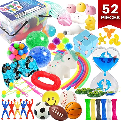 Image of 52 Pack Fidget Toys, Fidget Bulk Set for Kids Adults, Sensory Treasure Box for Boys Girls, Stress Relief for Autistic Children, Party Favor, Classroom Prize, Pinata Stuffers, Goodie Bags Filler