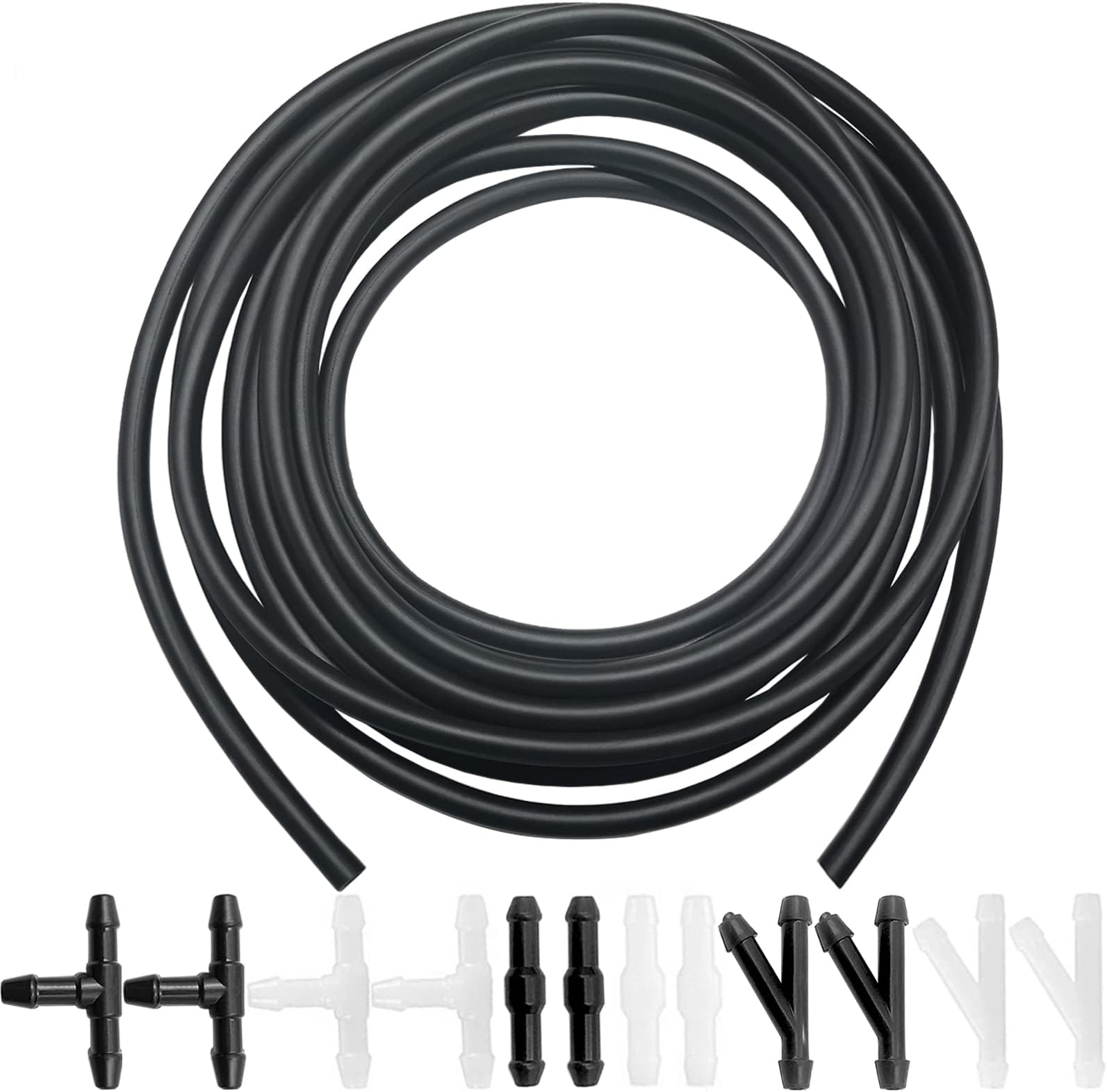 Windshield Washer Hose Kit - Includes 4 Meter Washer Fluid Hose & 12 Pcs Hose Connectors, Compatible with Most Vehicle Windshield Washer Nozzle Installation, for Connecting Car Water Pumps and Nozzles