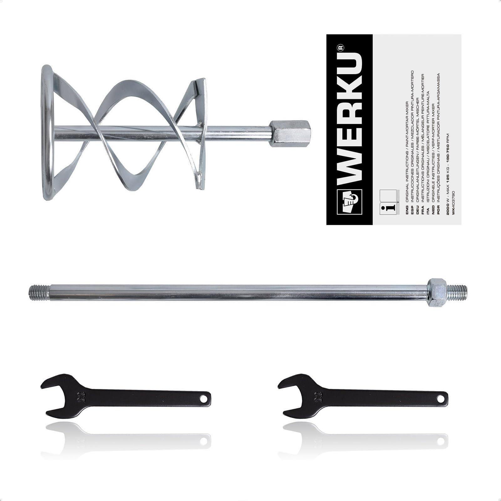 Werku WK403790, Mezclador Pintura-Mortero, Calidad Profesional, Mezclado 125 Kg, Potencia 2000 W, Incluye Varilla Mezcladora