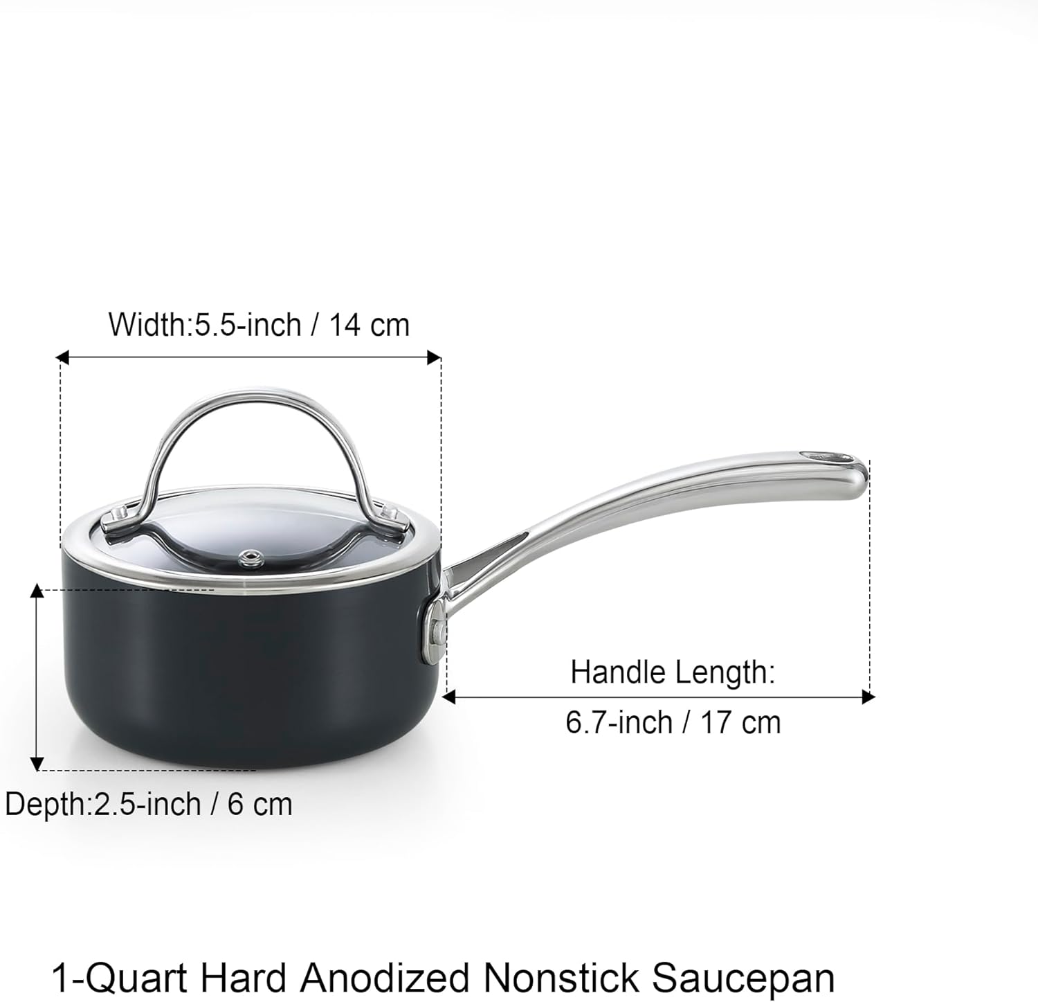 Cooks Standard 1-Quart Saucepan Hard Anodized Nonstick with Glass Lid, Cooking Sauce pot Milk Pan, Black - Image 2