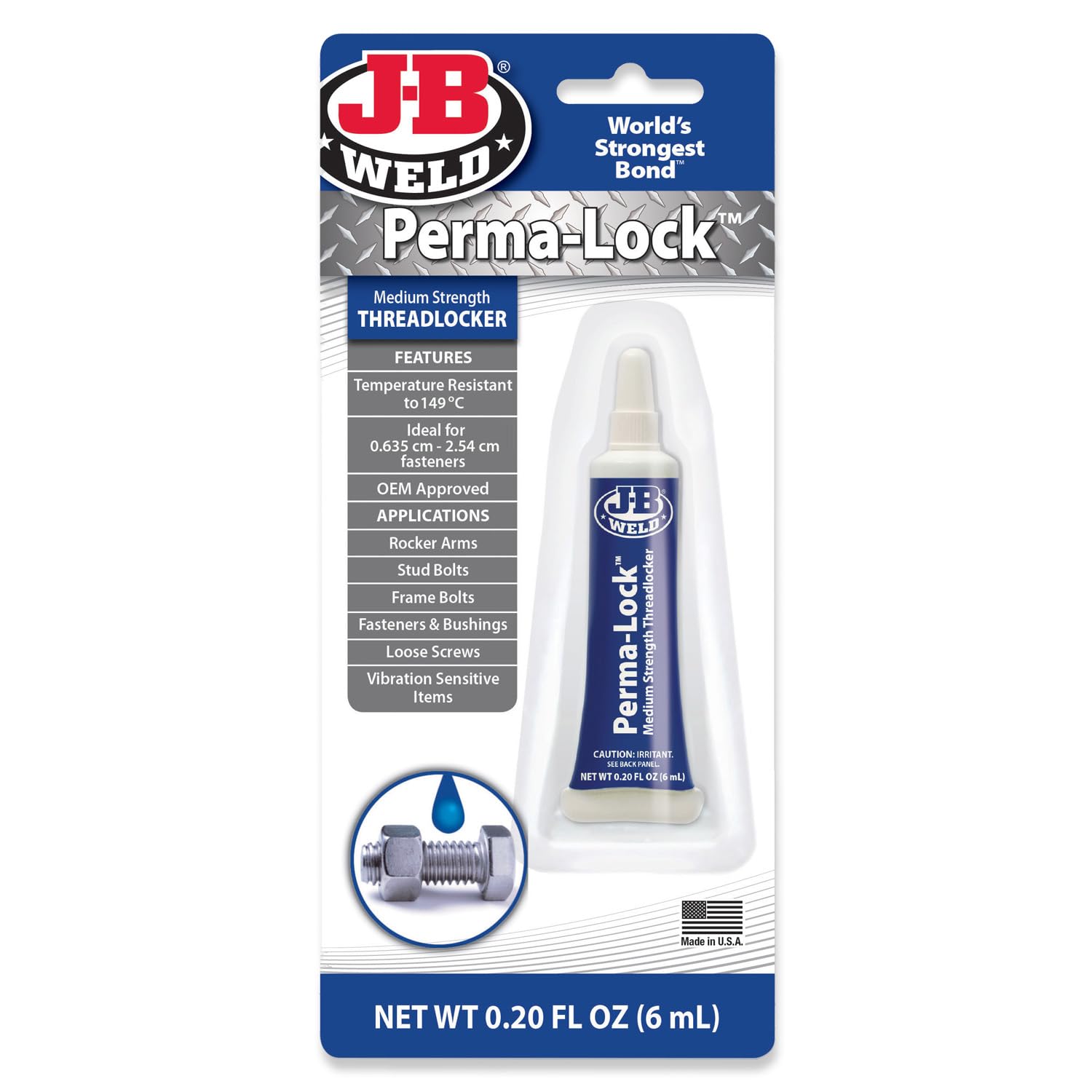 J-B Weld 24206 Perma-Lock Medium Strength Threadlocker - Blue - 6 ml