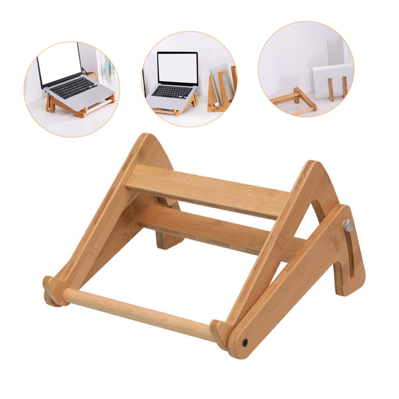 Supporto per Computer Portatile in Legno Ecologico Regolabile, Supporto Pieghevole per Laptop da 13-15,6 Pollici, Accessorio Multifunzionale per Ufficio e Studio