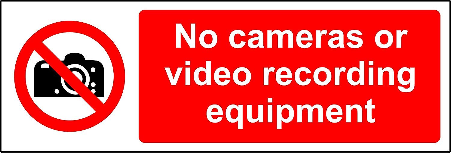 Prohibition signs No cameras or video recording equipment Safety sign - 1.2mm Rigid plastic 150mm x 50mm