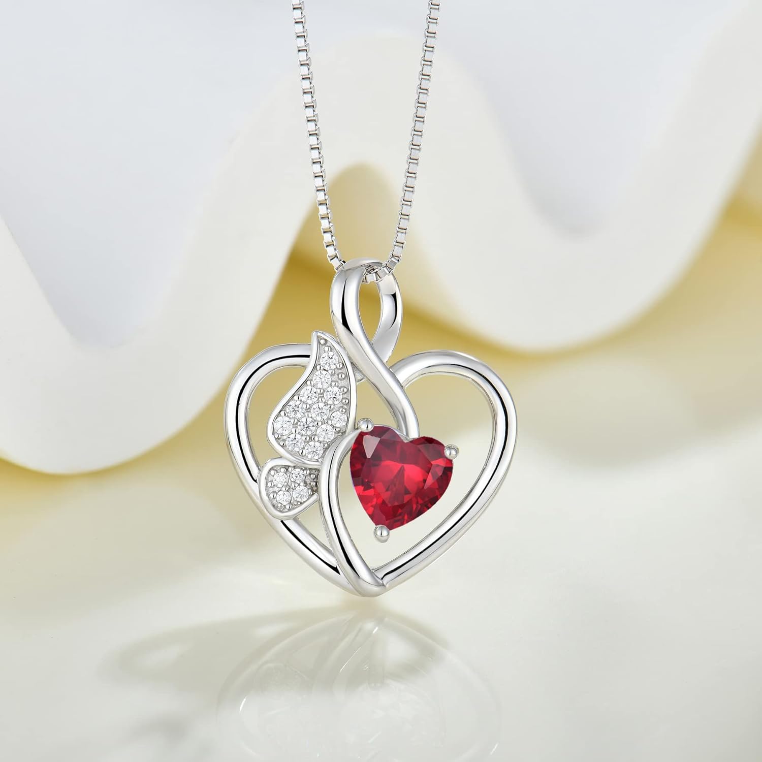Butterfly Necklace 925 Sterling Silver Love Heart Pendant Necklace Birthstone Jewelry for Women - Image 4