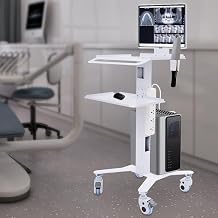 Mobile Computer Cart, Rolling PC Stand Desk Workstation on Wheels with Monitor Mount, CPU Holder, Keyboard Tray, Scanning Handle Bracket, Adjustable Height for Hospital Clinic School Office White